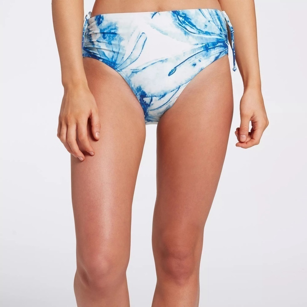 Calia mid rise bikini bottom ruched sides size xl blue tie dye sw10